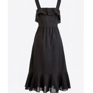 NWT J. Crew Black Swiss Dot Sleeveless Midi Dress Cotton Ruffle Embroidered New